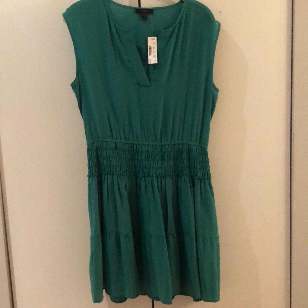 NWT J Crew green silk ruffle dress